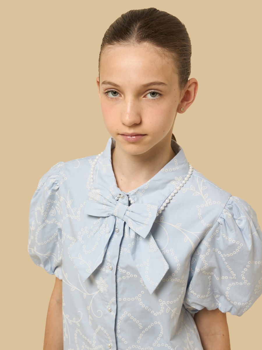 Printed Cotton Shirt with Pearl Embellished Collar
