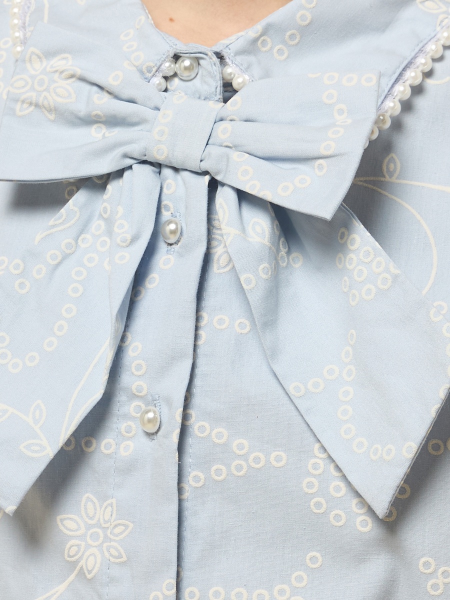 Printed Cotton Shirt with Pearl Embellished Collar