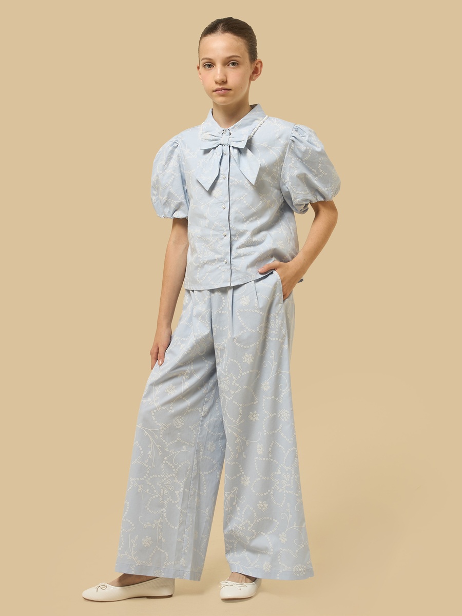Printed Cotton Shirt with Pearl Embellished Collar