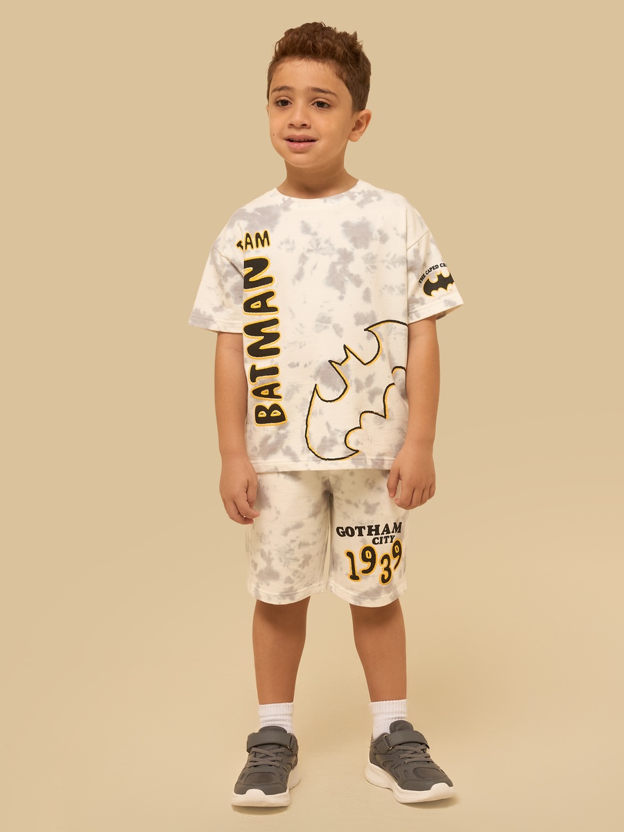 Batman Print Cotton T-Shirt and Shorts Set