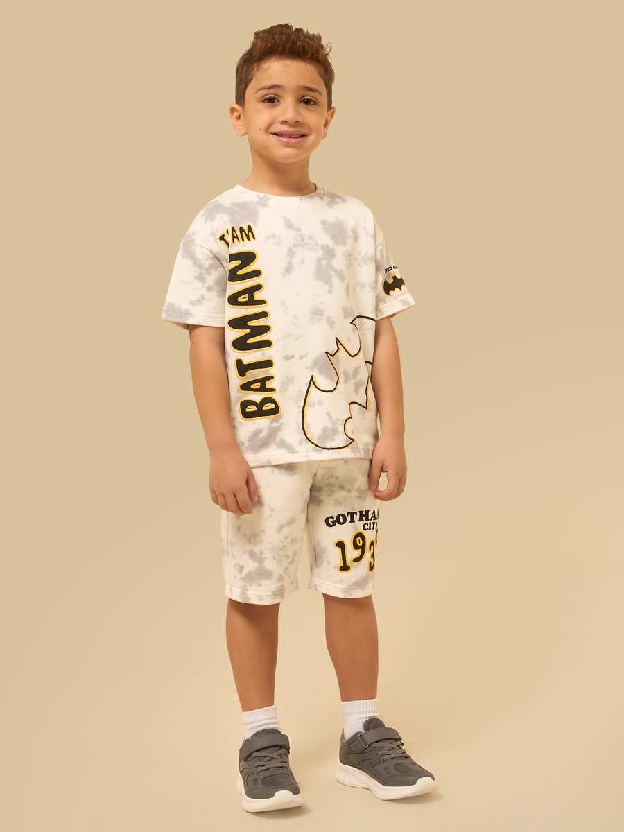 Batman Print Cotton T-Shirt and Shorts Set