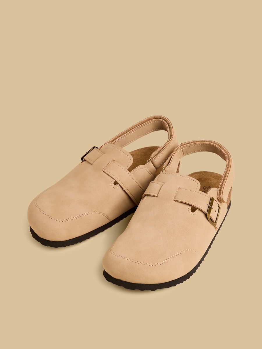 Buckle Detail Clogs with Hook and Loop Closure