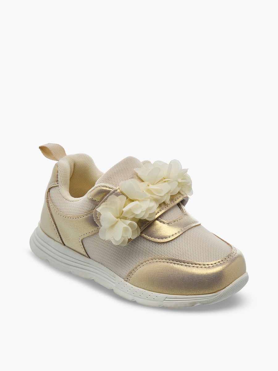 Girls Floral Embellished Hook and Loop Sneakers