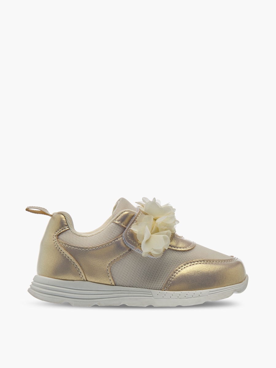 Girls Floral Embellished Hook and Loop Sneakers