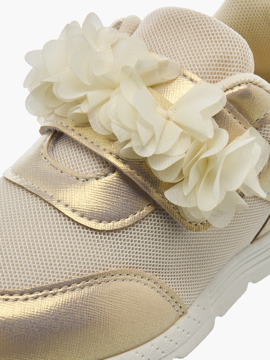 Girls Floral Embellished Hook and Loop Sneakers