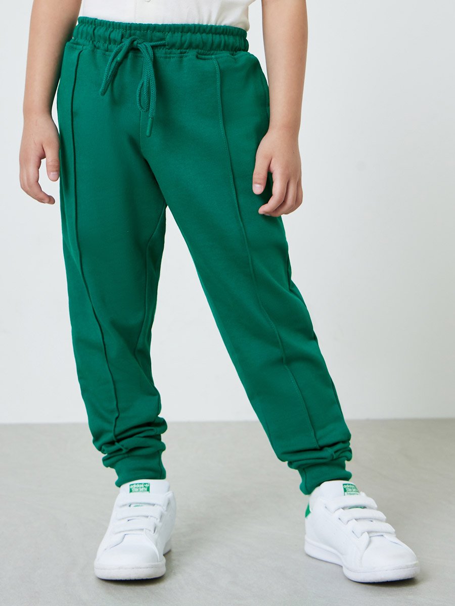 Boys Green Cotton Joggers with Cuffed Hem