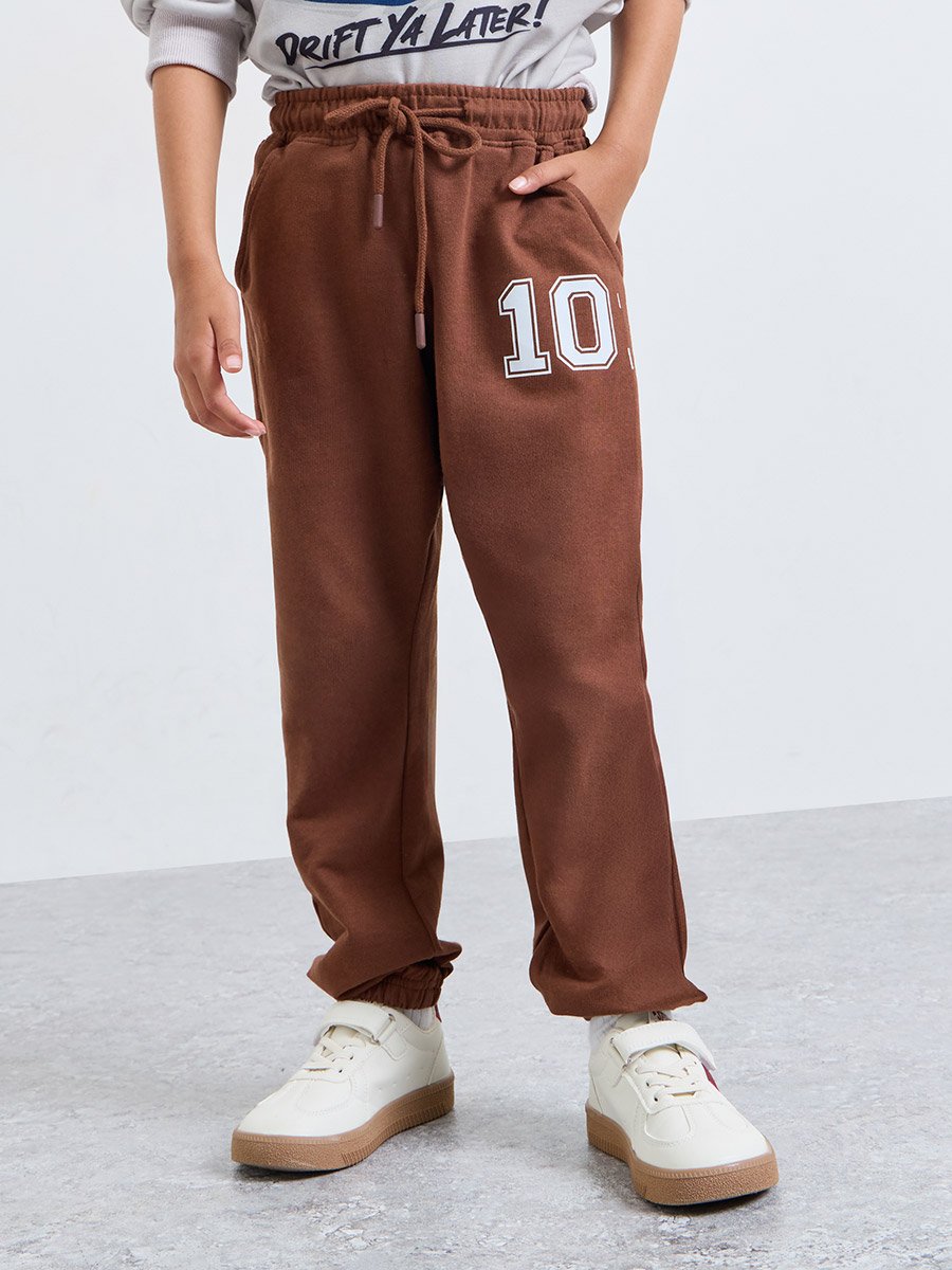 Boys Graphic Cotton Joggers with Drawstring
