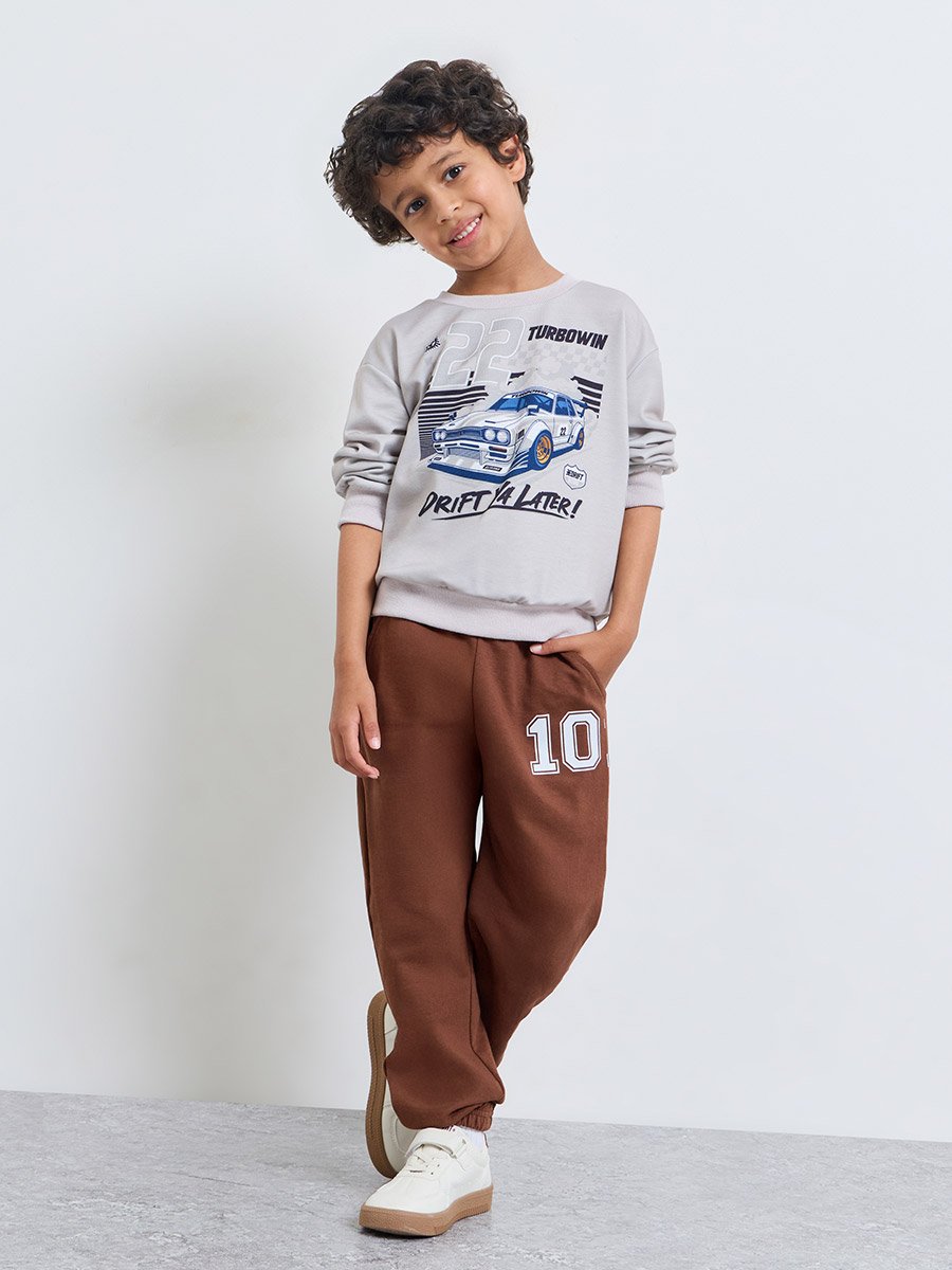 Boys Graphic Cotton Joggers with Drawstring