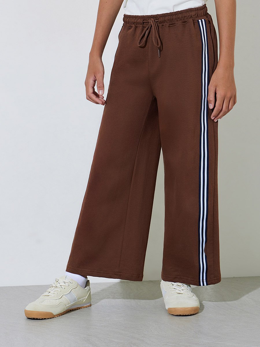 Teen Boys Brown Side Striped Pocket Detail Joggers