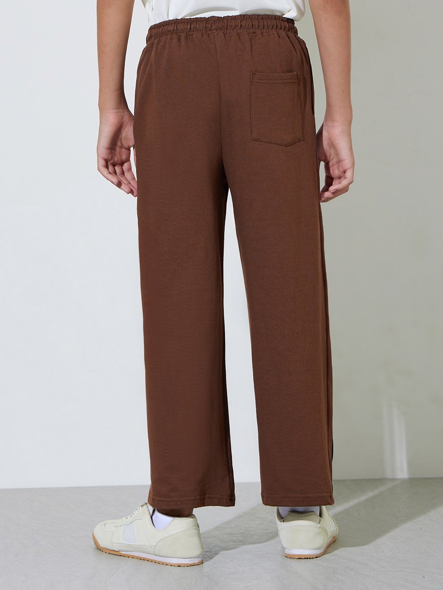 Teen Boys Brown Side Striped Pocket Detail Joggers