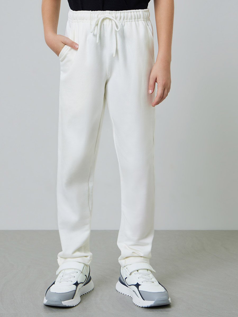 Teen Boys Off White Full Length Drawstring Track Jogger