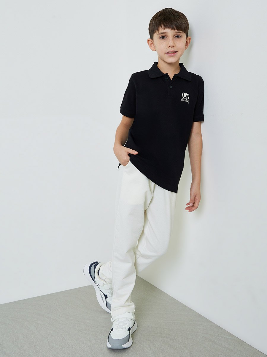 Teen Boys Off White Full Length Drawstring Track Jogger