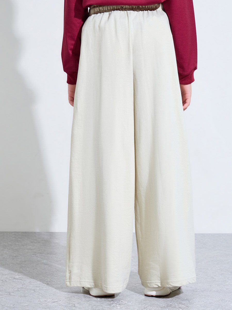 Teen Girls Beige Side piping Detail Wide Leg Joggers