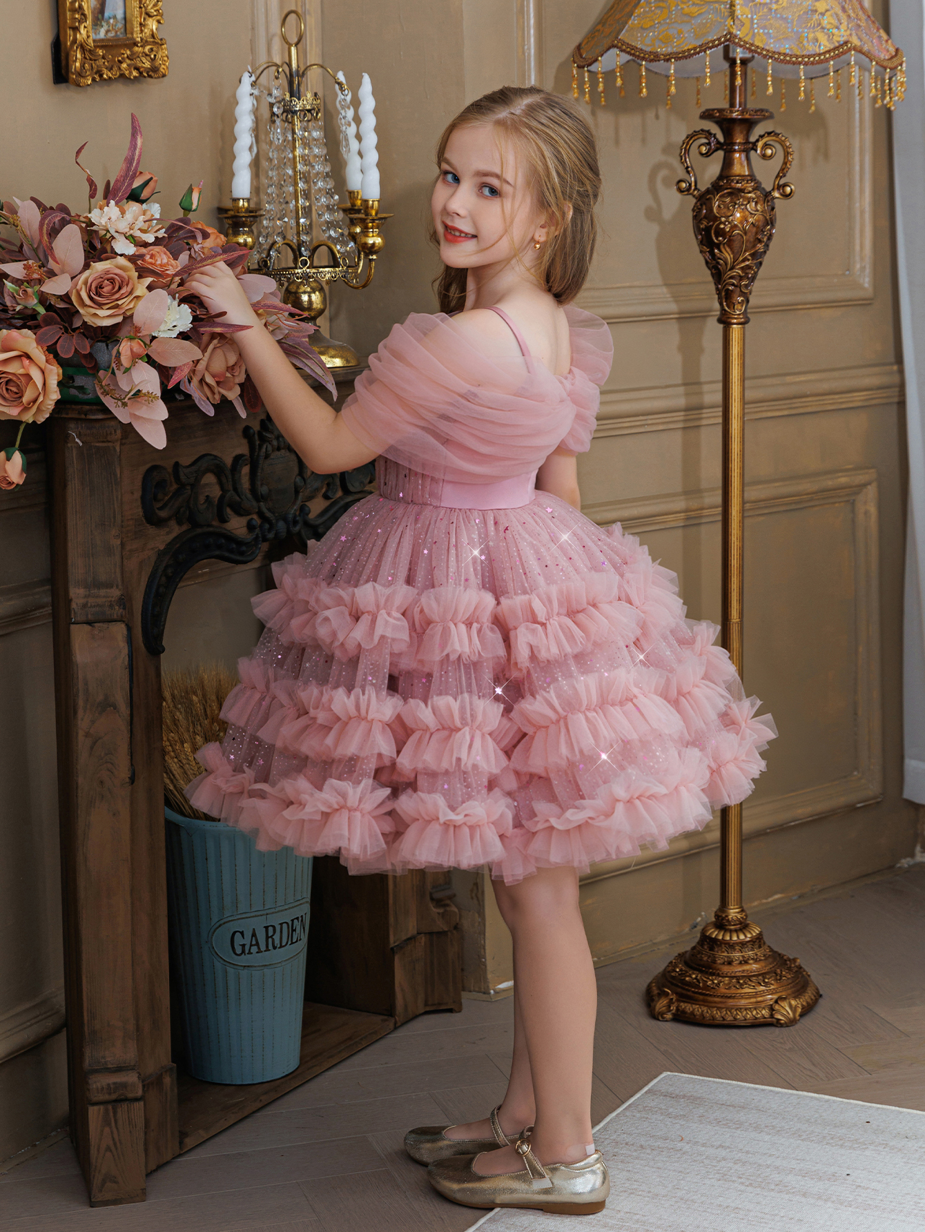 Girls Pink Sequin Knee-Length A-Line Dress