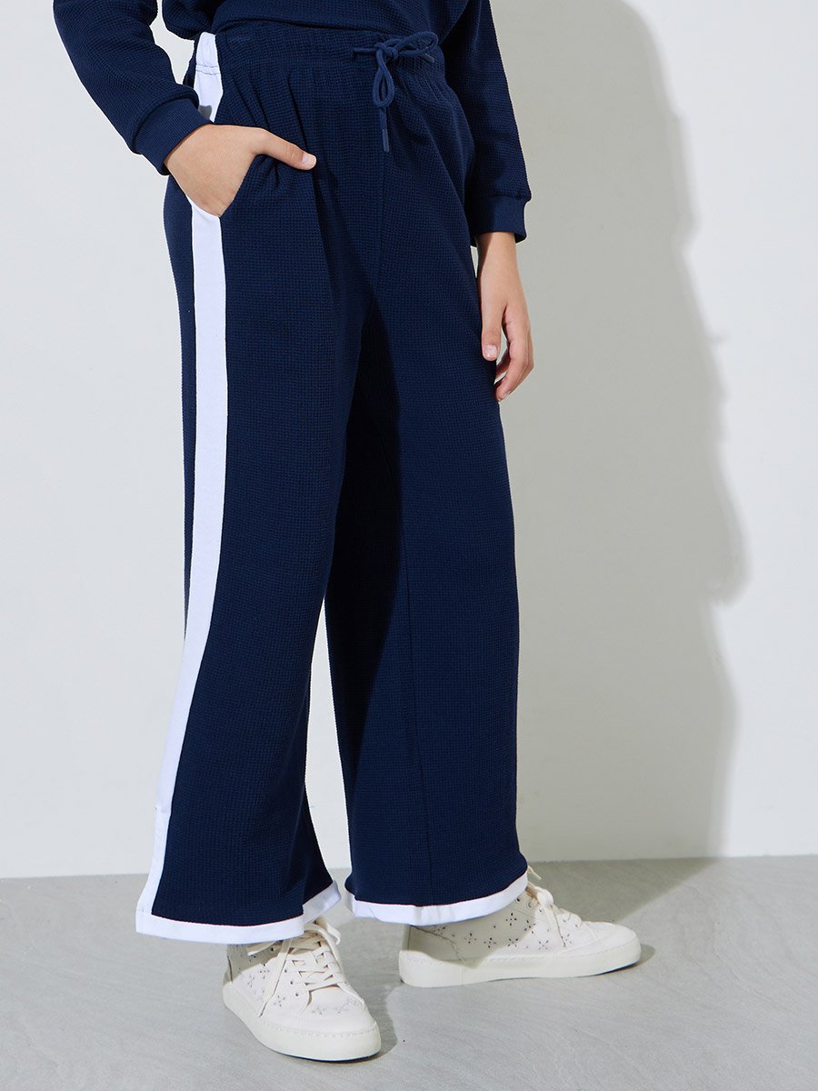 Teen Girls Navy Waffle Knit Top and Pants Set