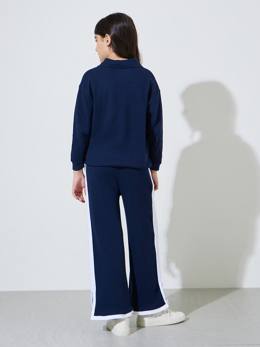 Teen Girls Navy Waffle Knit Top and Pants Set