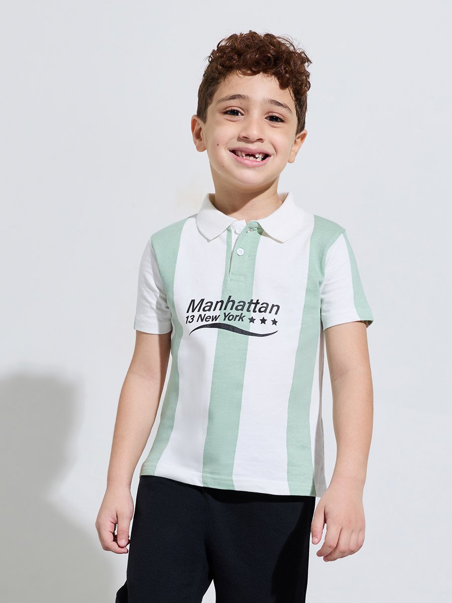 Boys Striped Oversized Polo T-Shirt and Cargo Joggers Set
