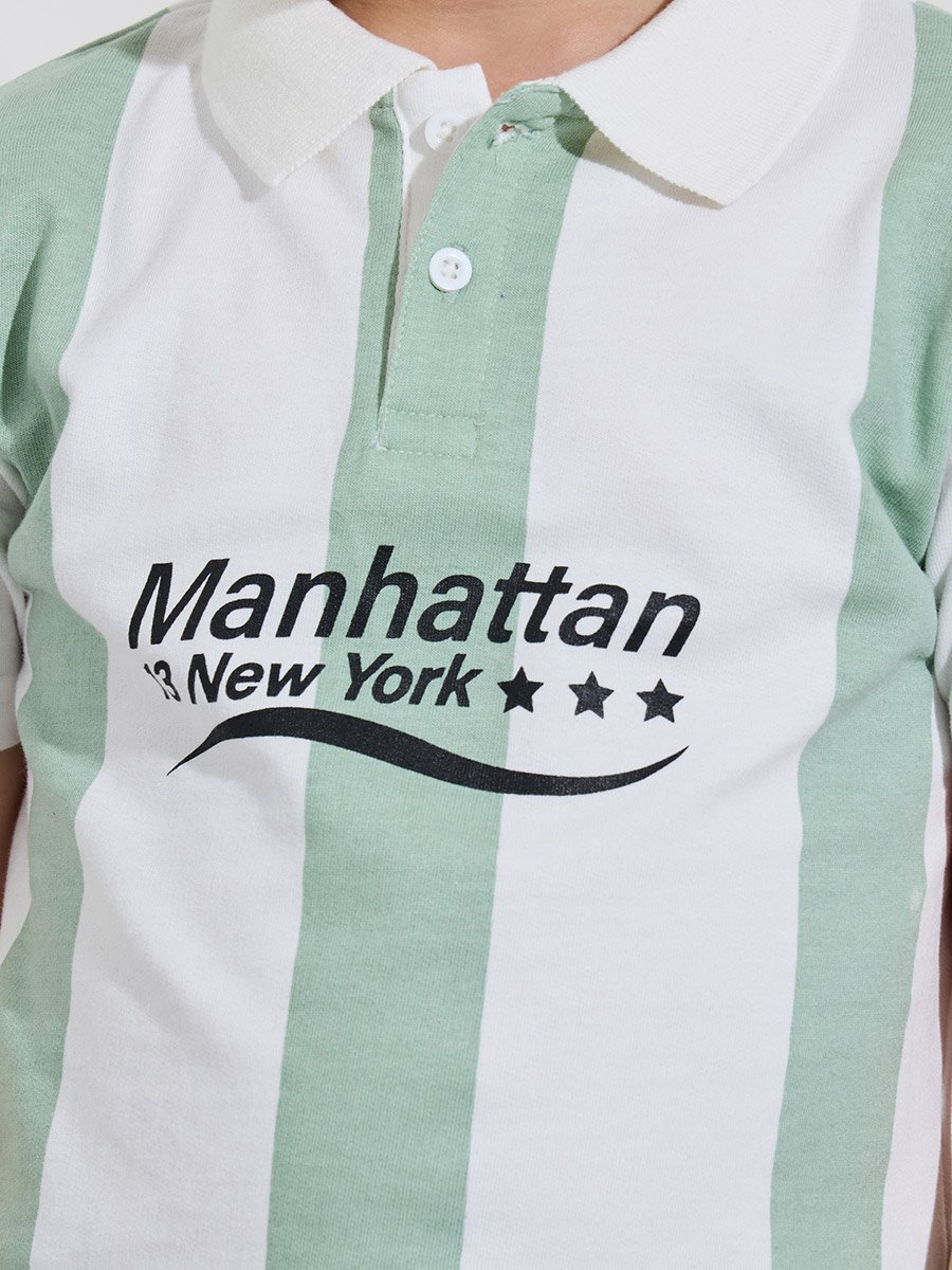 Boys Striped Oversized Polo T-Shirt and Cargo Joggers Set