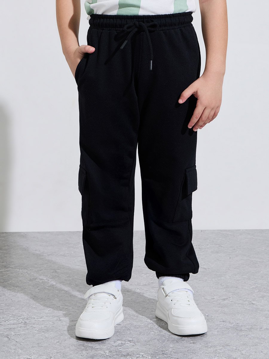 Boys Striped Oversized Polo T-Shirt and Cargo Joggers Set