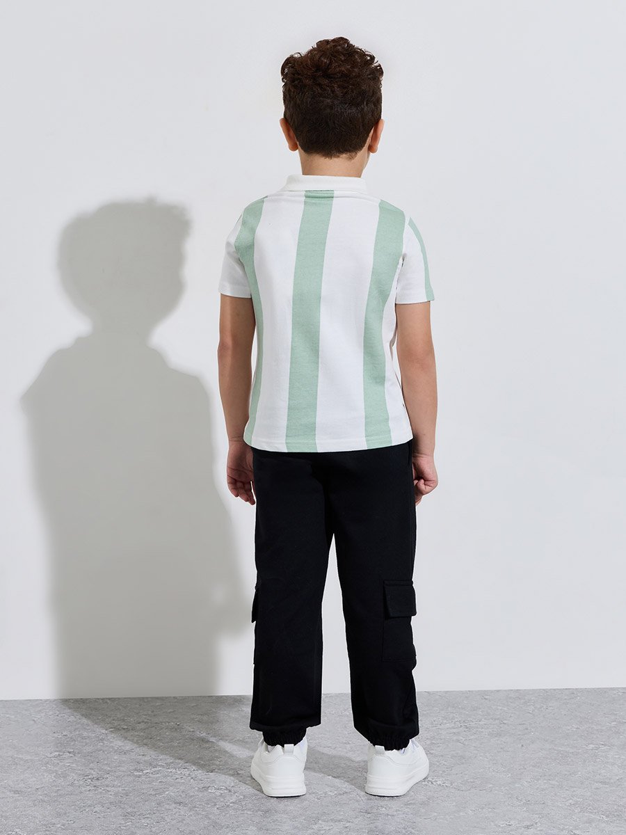 Boys Striped Oversized Polo T-Shirt and Cargo Joggers Set
