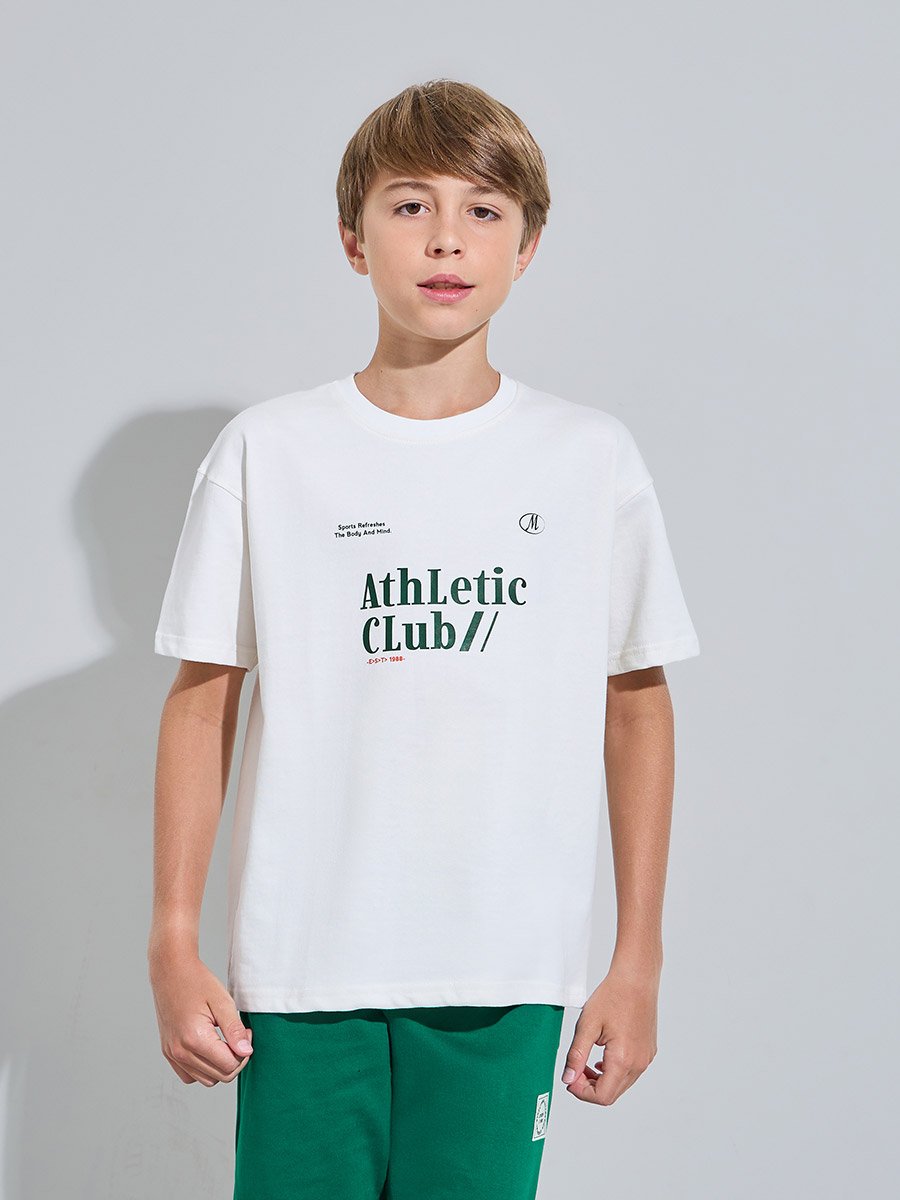 Teen Boys Off White Graphic Print T-Shirt and Green Joggers Set