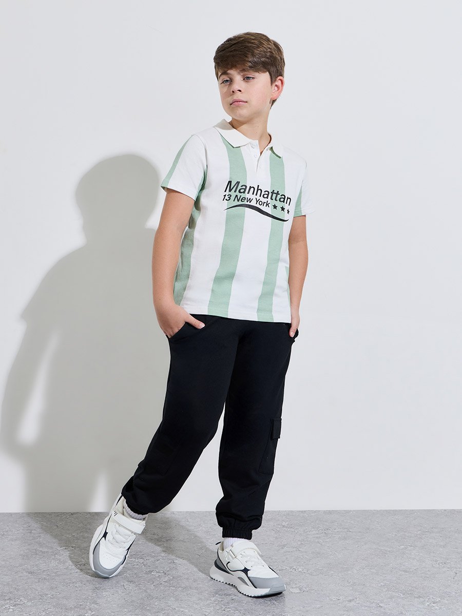 Teen Boys Striped Oversized Polo T-Shirt and Cargo Joggers Set