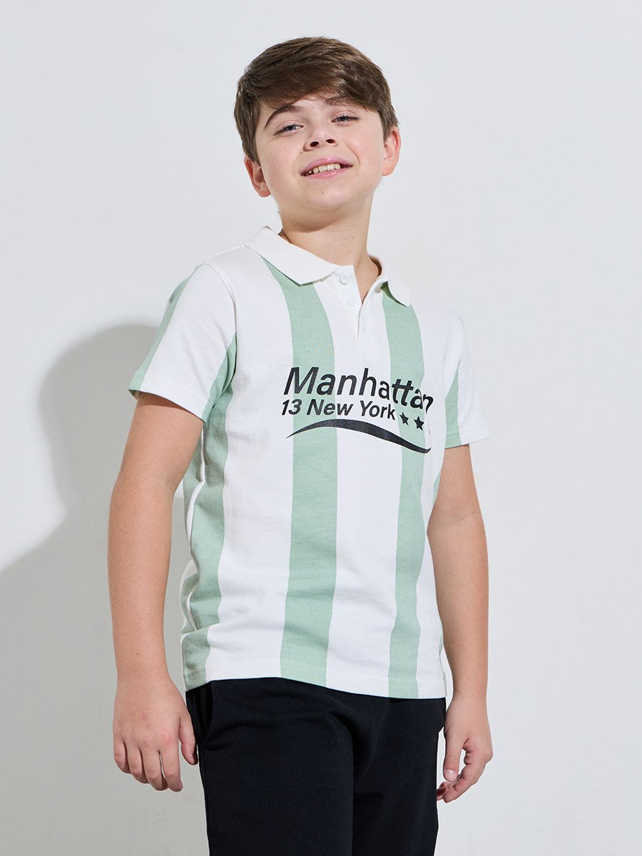 Teen Boys Striped Oversized Polo T-Shirt and Cargo Joggers Set