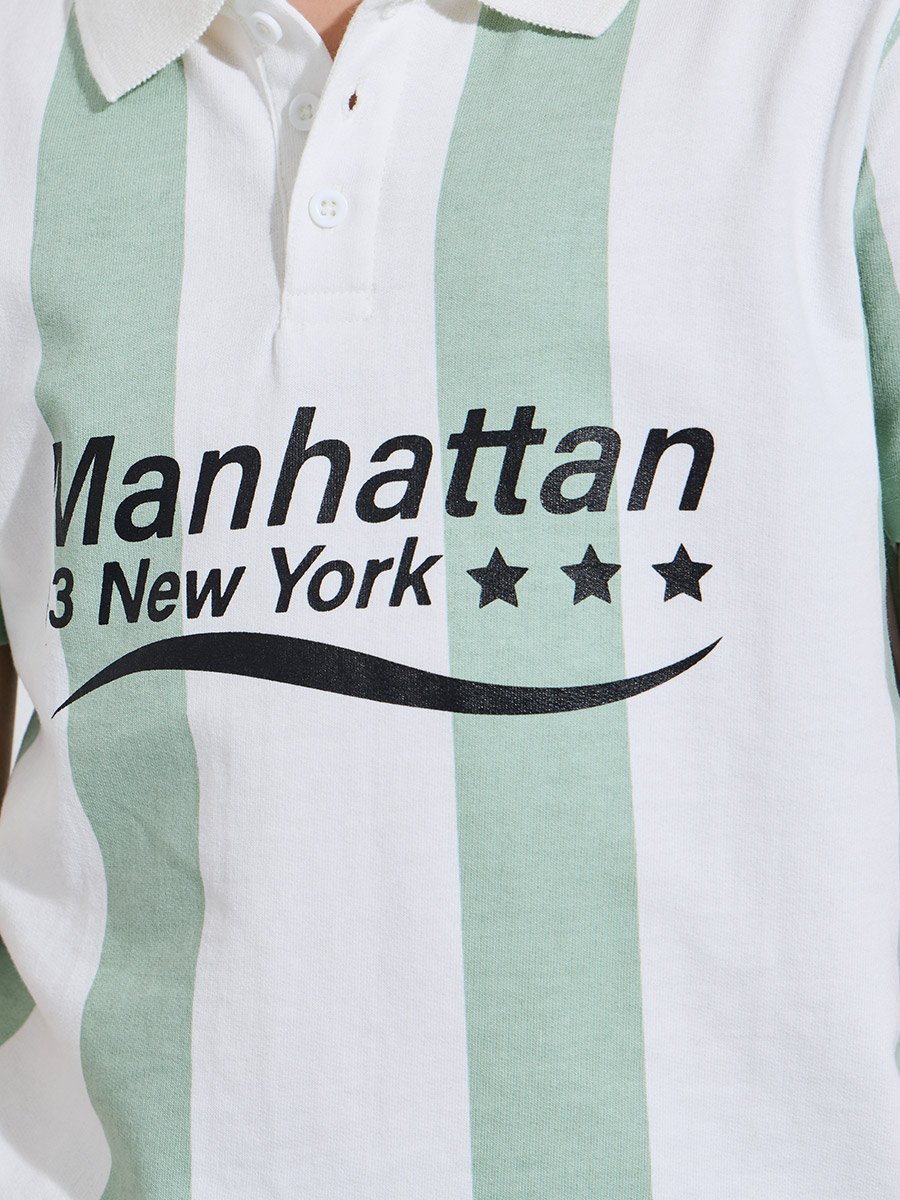 Teen Boys Striped Oversized Polo T-Shirt and Cargo Joggers Set