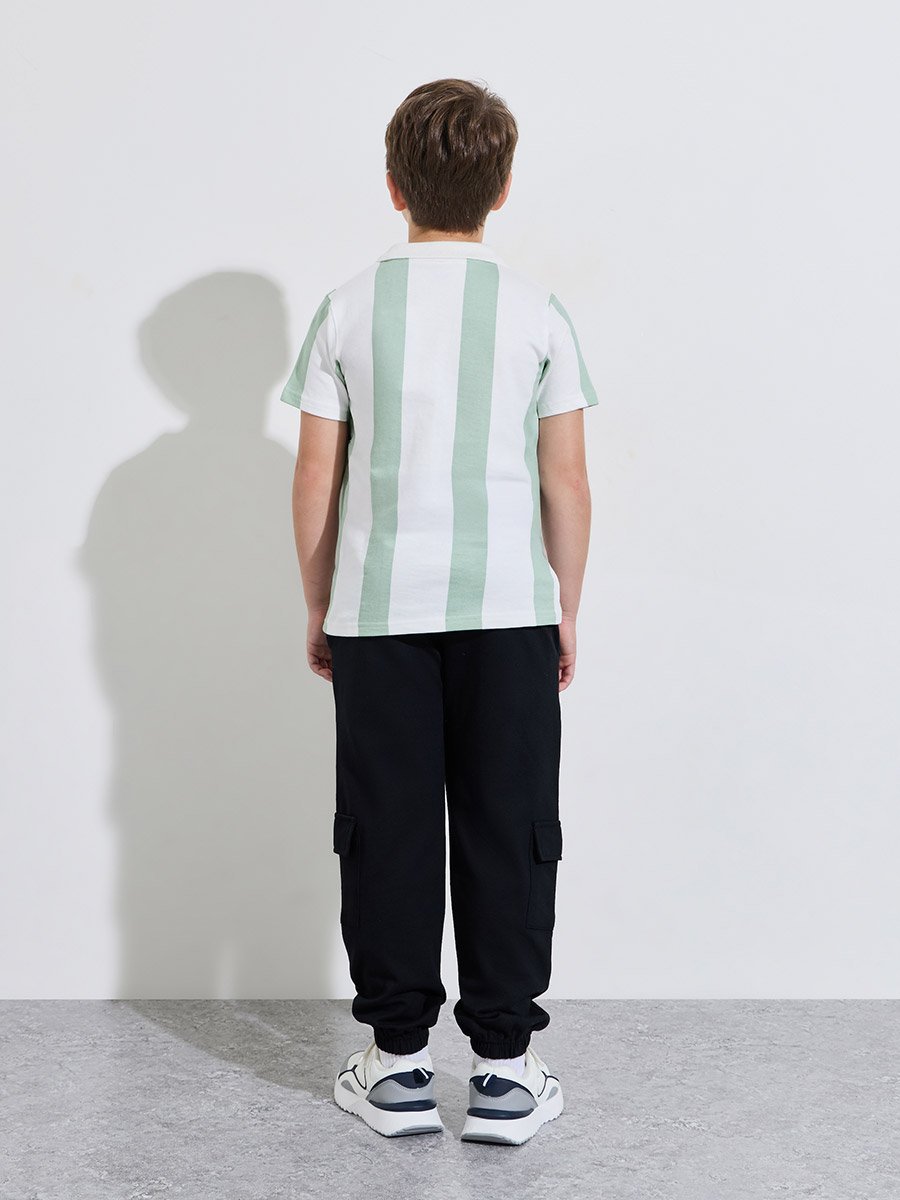 Teen Boys Striped Oversized Polo T-Shirt and Cargo Joggers Set