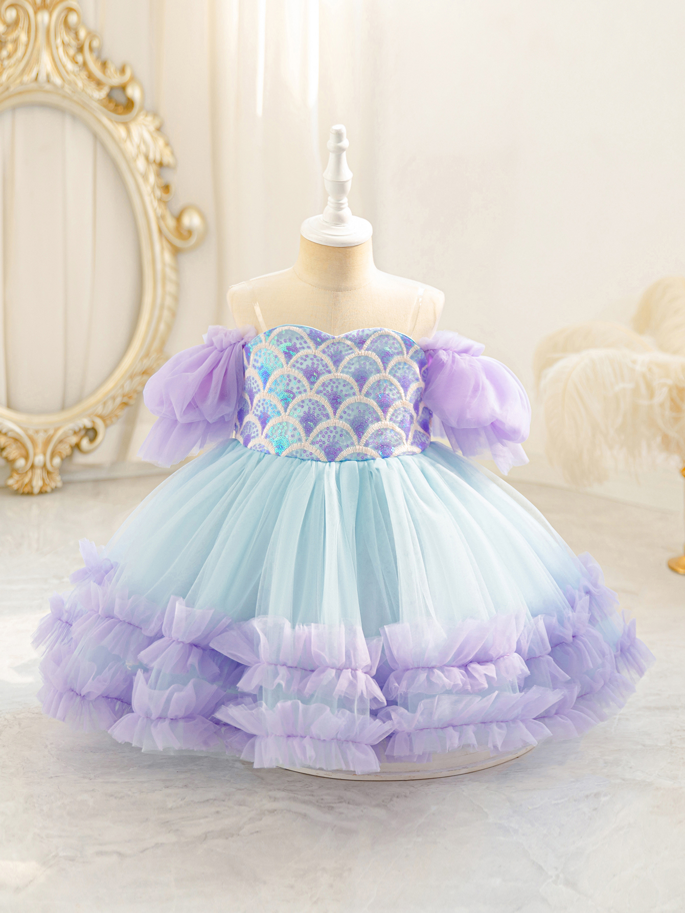 Girls Multi-Color Mermaid Sequin A-Line Midi Dress
