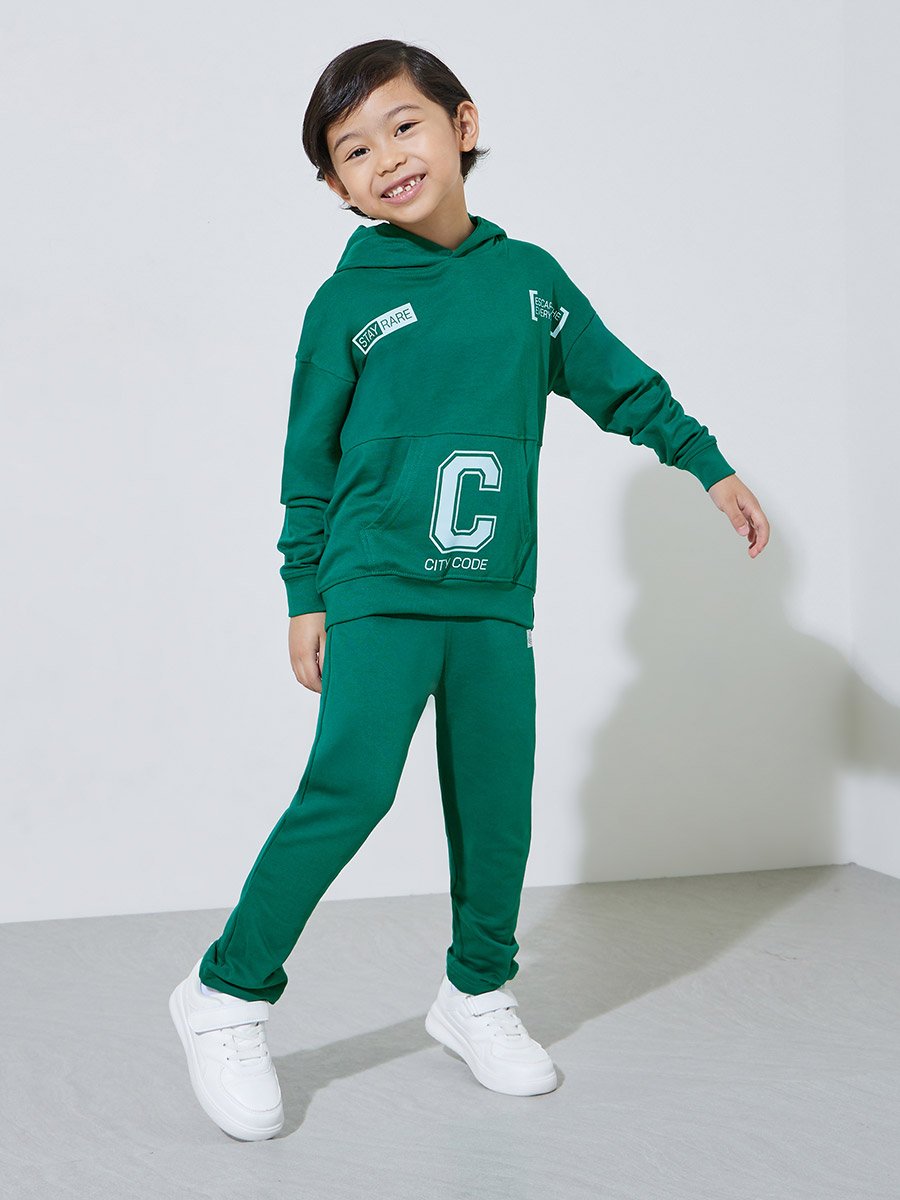 Boys Dark Green Graphic Print Hoodie and Joggers Set