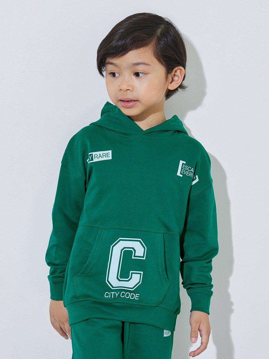 Boys Dark Green Graphic Print Hoodie and Joggers Set