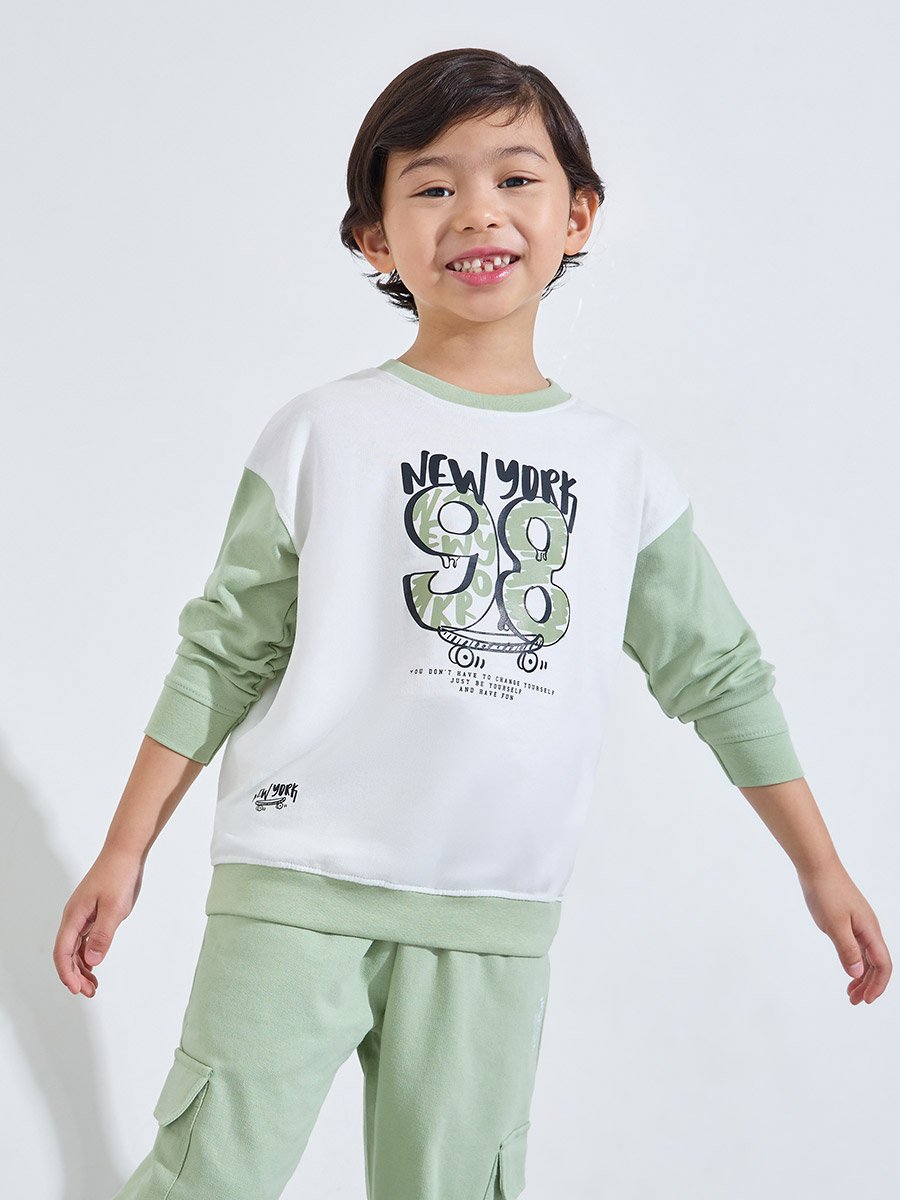 Boys Multi-Color Graphic Print Oversized Sweatshirt and Joggers Set