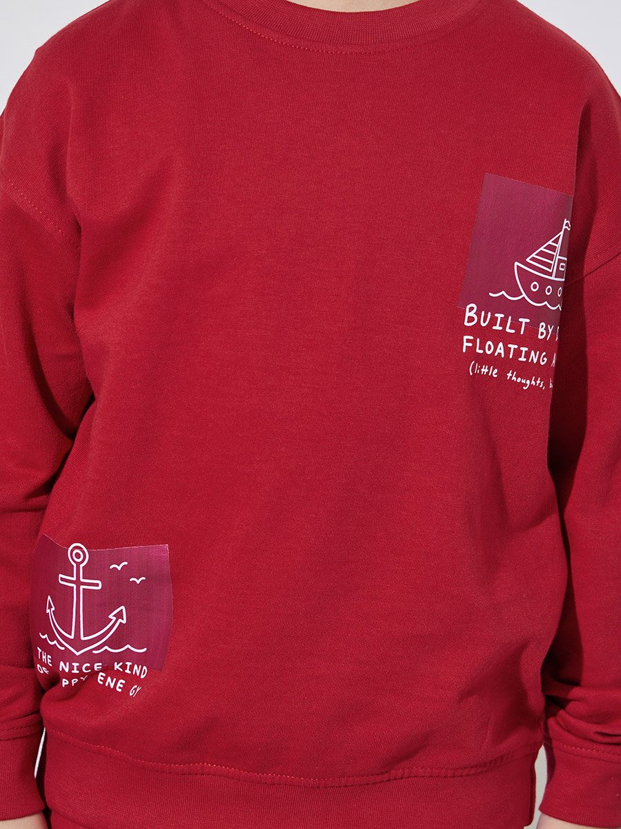 Boys Red Graphic Print Regular Fit Sweatshirt and Joggers Set