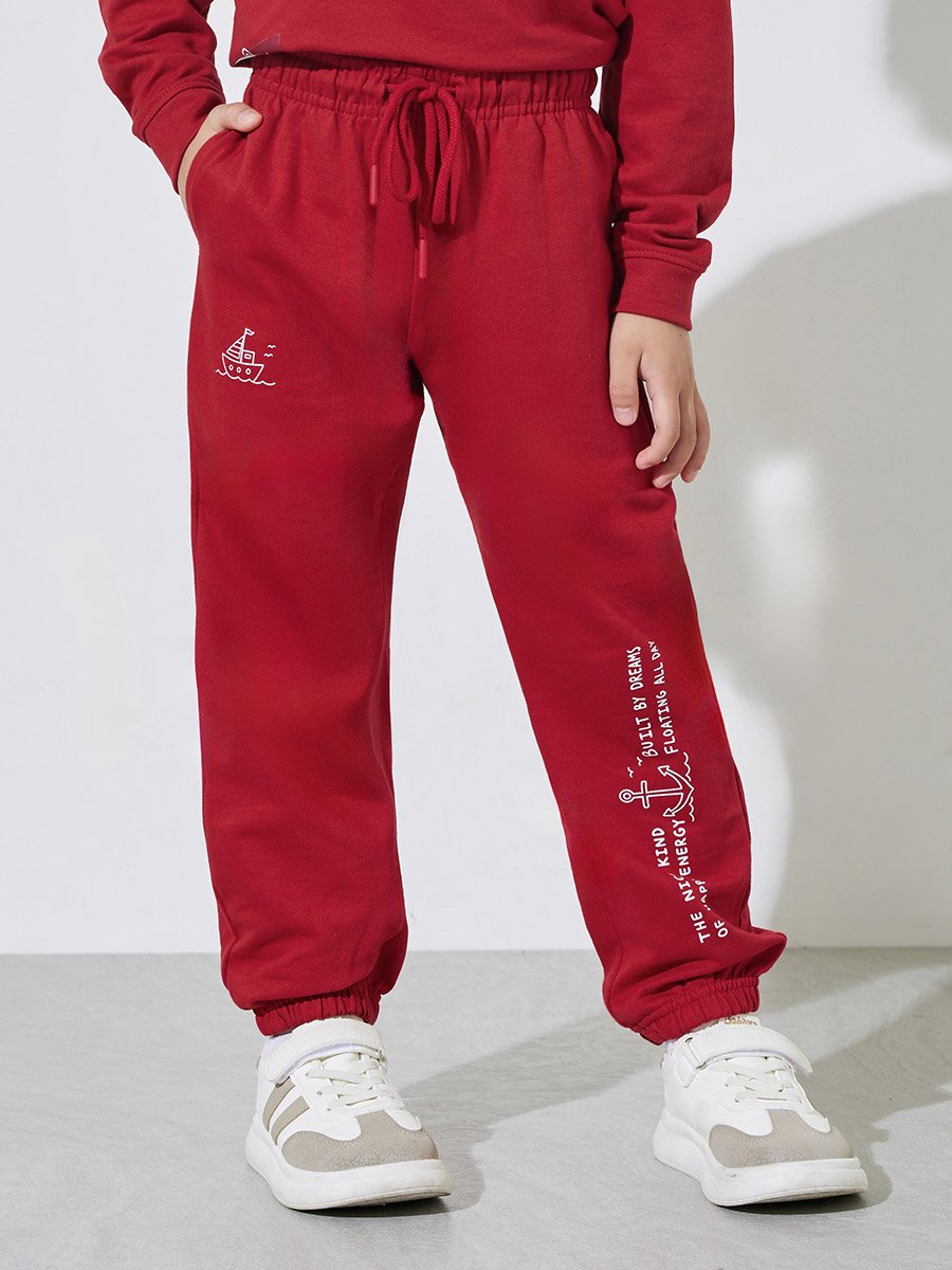 Boys Red Graphic Print Regular Fit Sweatshirt and Joggers Set
