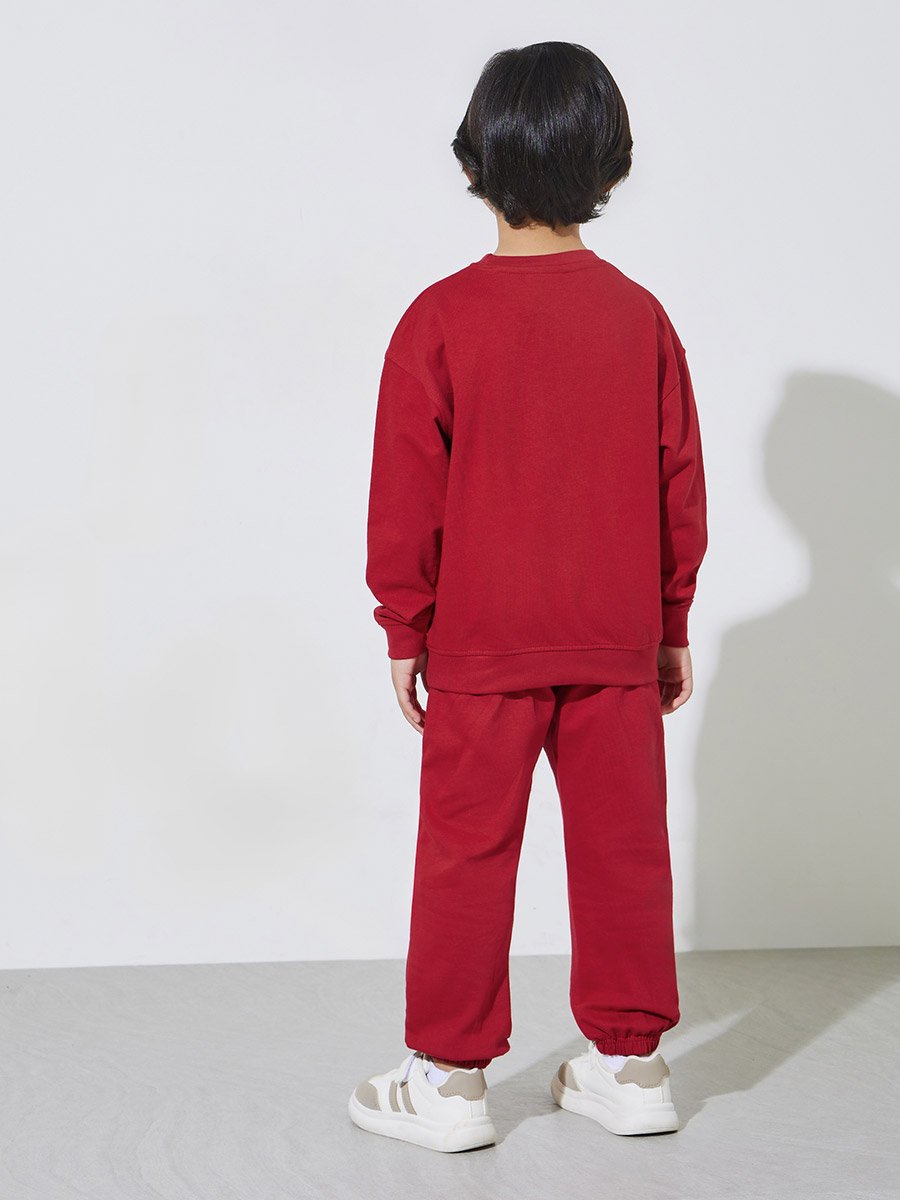 Boys Red Graphic Print Regular Fit Sweatshirt and Joggers Set