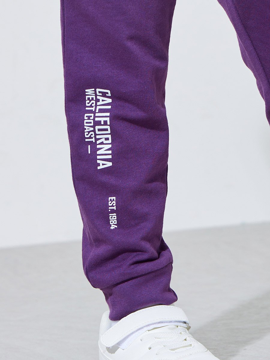 Girls Purple Graphic Print Regular Fit Sweatshirt and Joggers Set