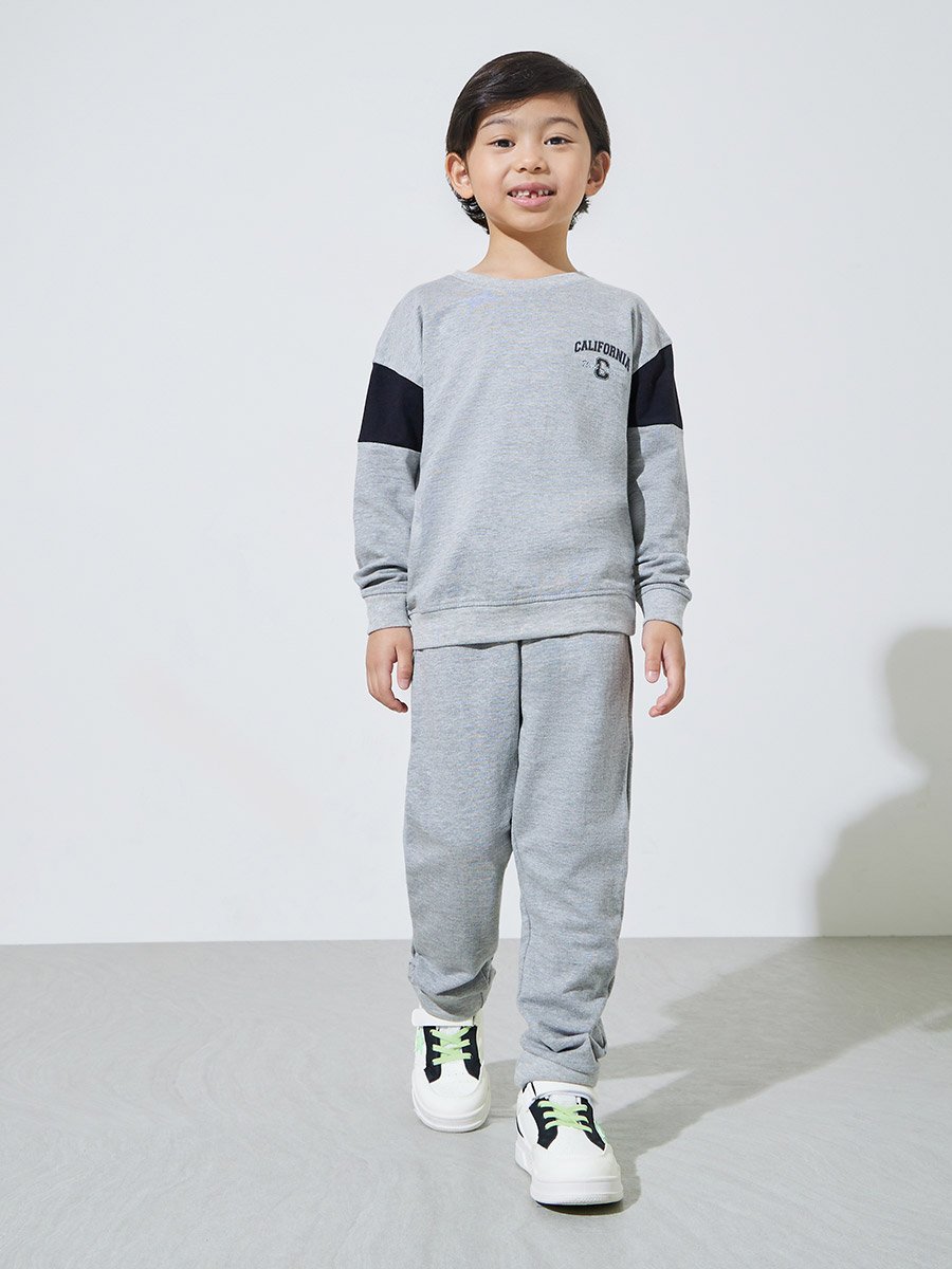 Boys Grey Graphic Print Regular Fit Sweatshirt and Joggers Set
