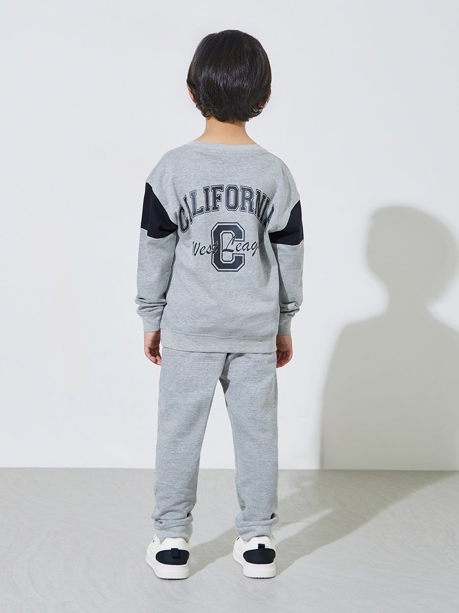 Boys Grey Graphic Print Regular Fit Sweatshirt and Joggers Set