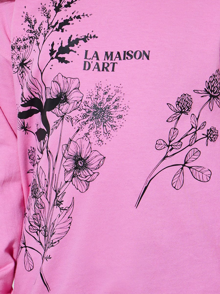 Girls Pink Graphic Print Sweatshirt and Black Joggers Set