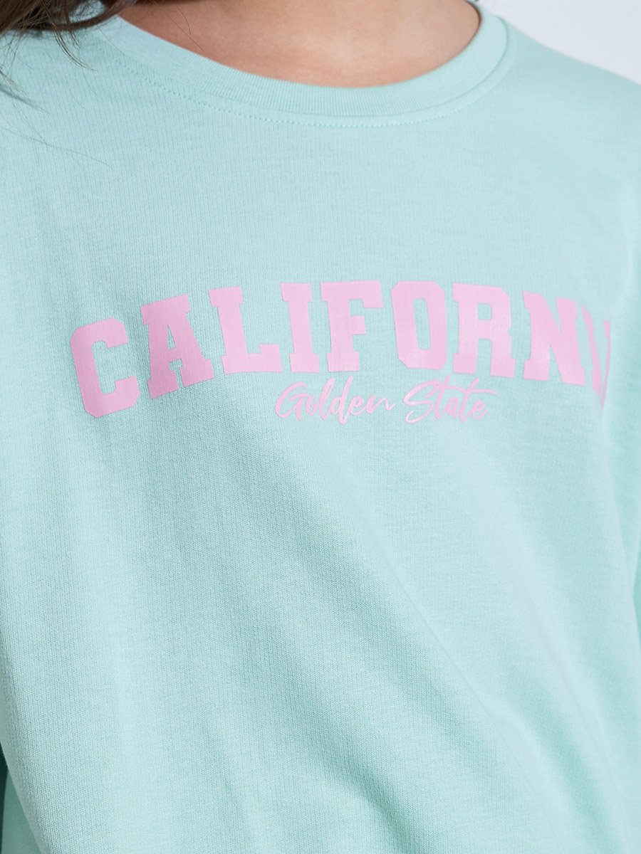 Teen Girls Mint Green Slogan Print Oversized Sweatshirt and Joggers Set
