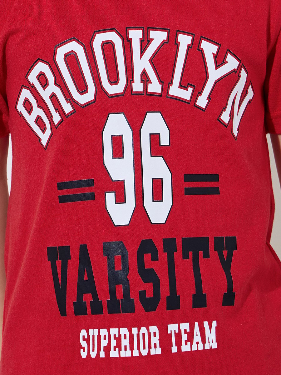 Boys Red Graphic Print Regular Fit T-Shirt