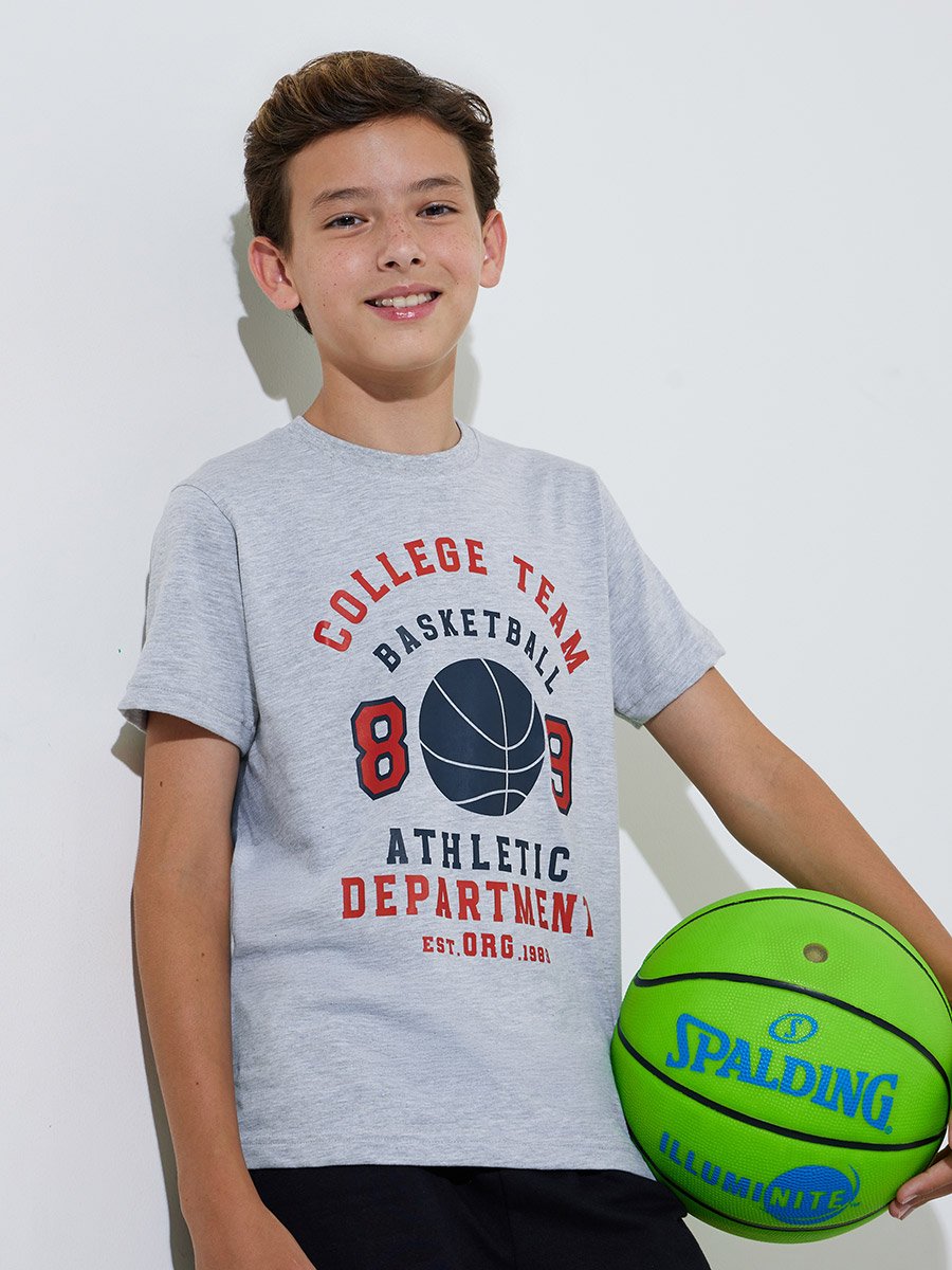 Teen Boys Grey Graphic Print Regular Fit T-Shirt