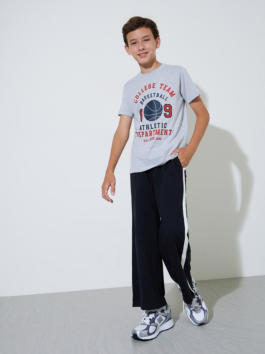 Teen Boys Grey Graphic Print Regular Fit T-Shirt
