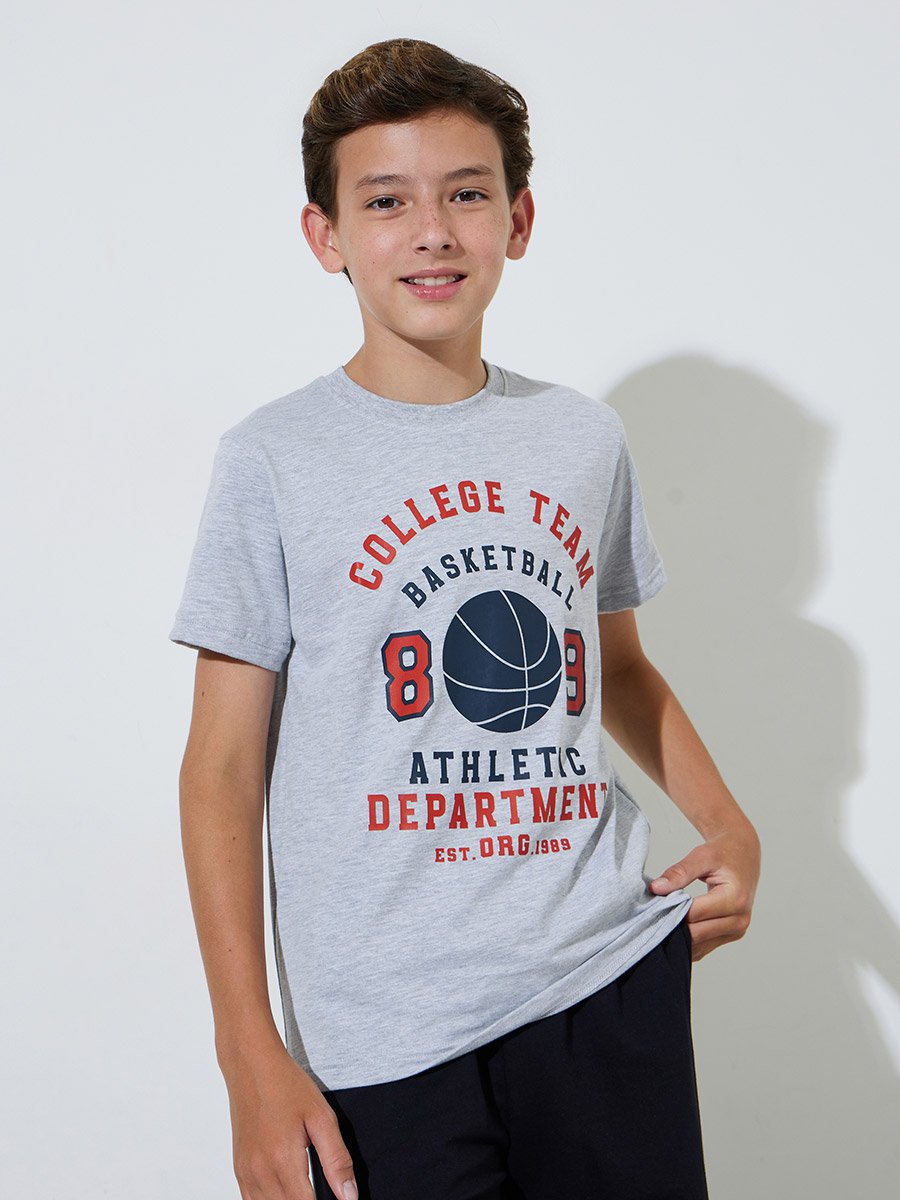 Teen Boys Grey Graphic Print Regular Fit T-Shirt