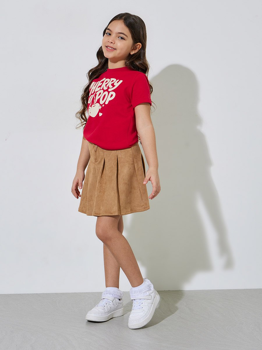 Girls Red Graphic Print Regular Fit T-Shirt