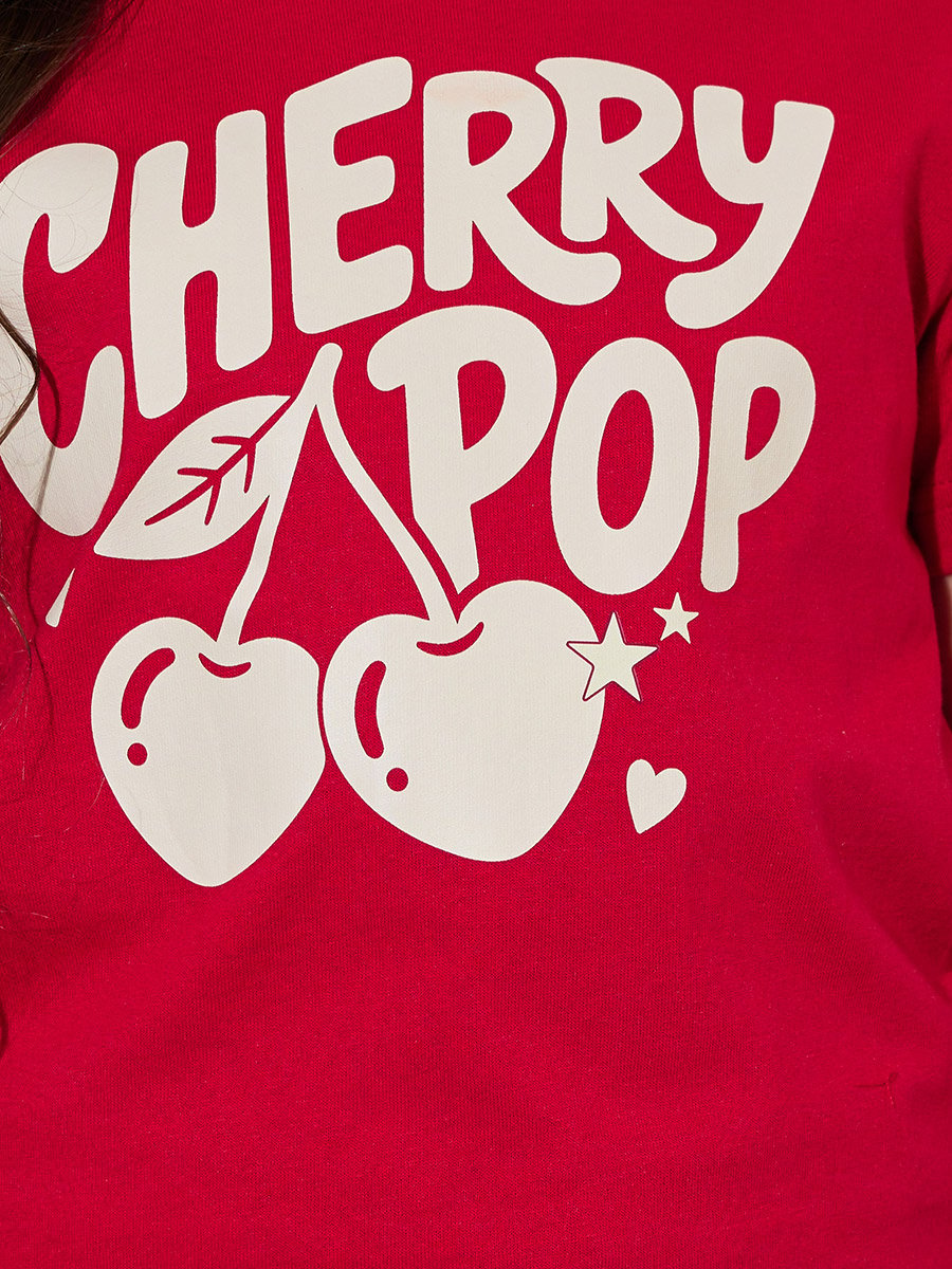 Girls Red Graphic Print Regular Fit T-Shirt