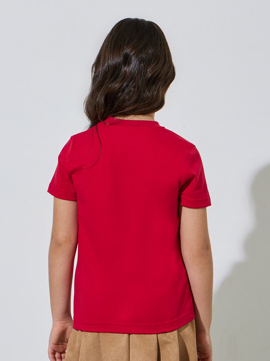 Girls Red Graphic Print Regular Fit T-Shirt