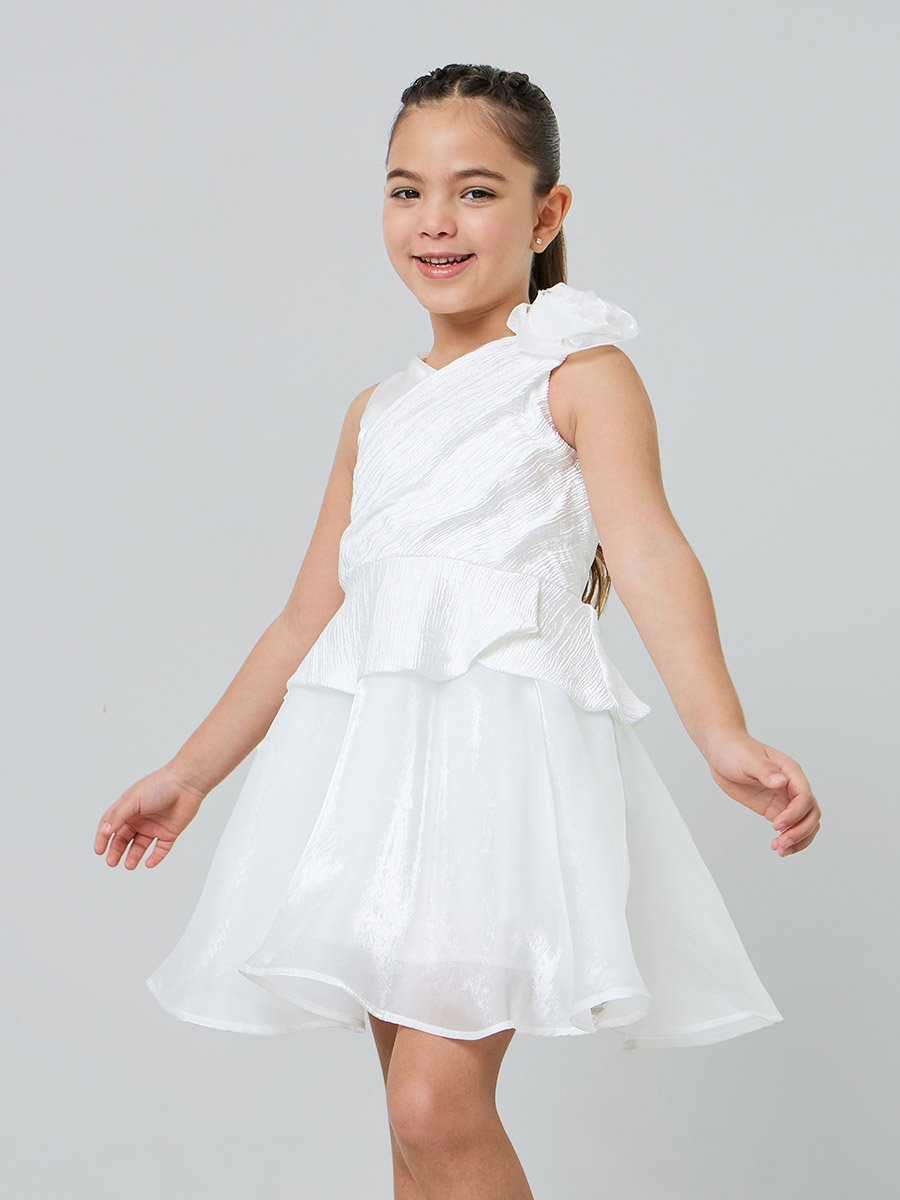 Girls Textured Frill Peplum Dress