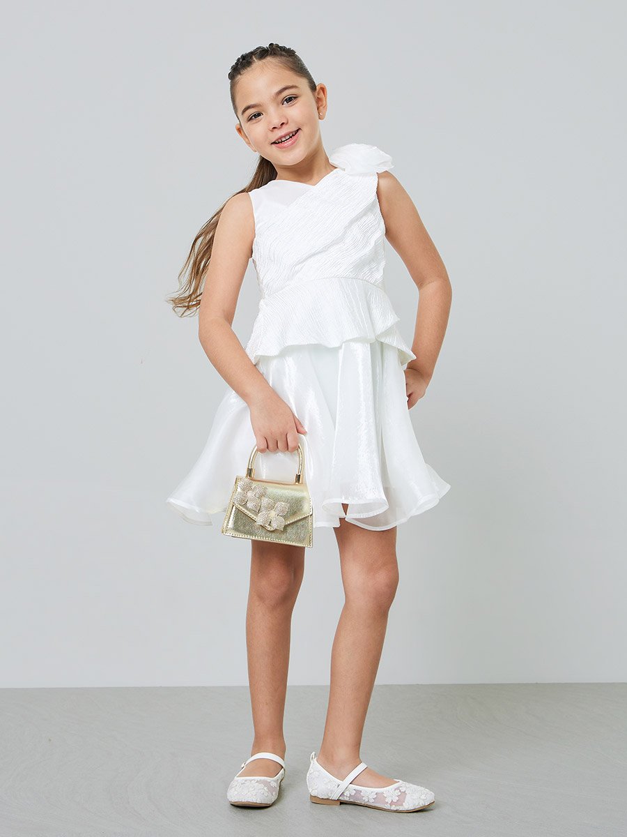 Girls Textured Frill Peplum Dress